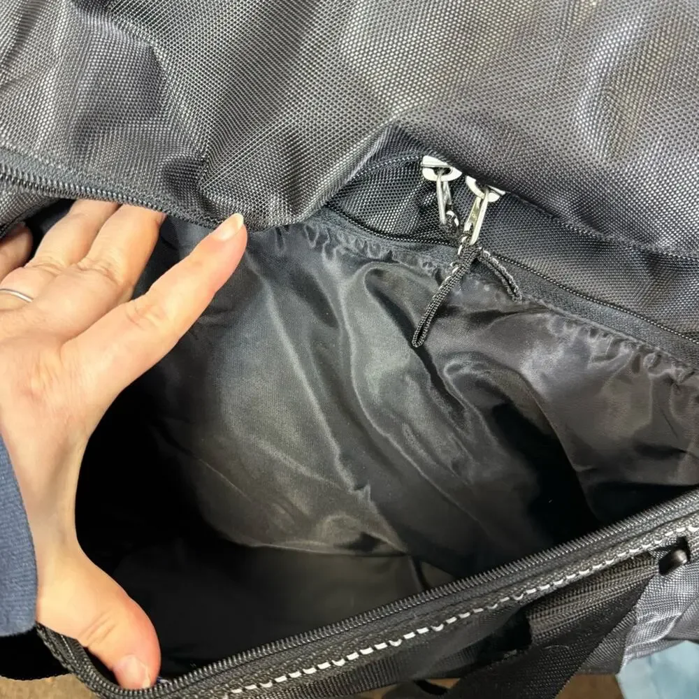 Eddie Bauer Black Carry On Duffel Bag with Blue Logo, Good used condition!